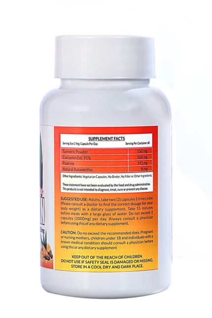 Turmeric Extract Curcumin 95% with Black Pepper Anti inflammatory and Antioxidan Immunity Booster - 60 Capsules