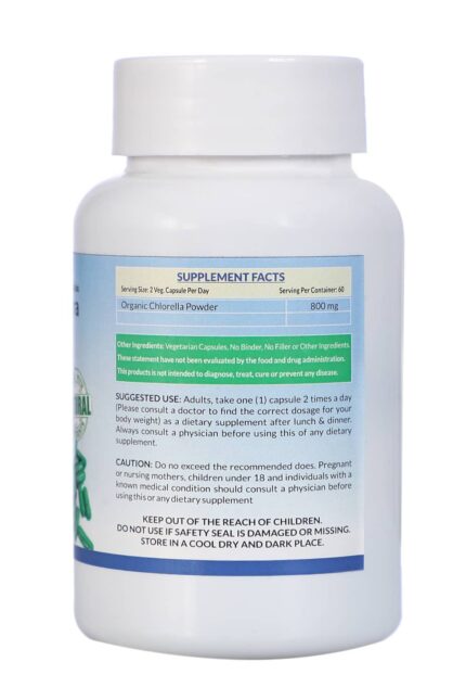 Chlorella Capsules 100% Pure & Organic Superfood Supplement 800 mg - 60 Capsules
