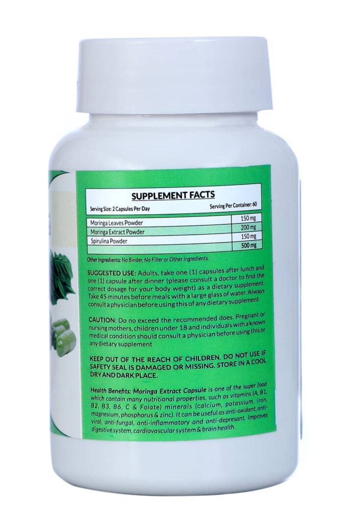 Moringa Extract Capsules Herbal Supplements Multivitamin Minerals Anti-Oxidants 800 mg - 60 Capsules