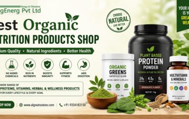 Natural health supplements including organic spirulina, multivitamin, wheatgrass powder and wellness products